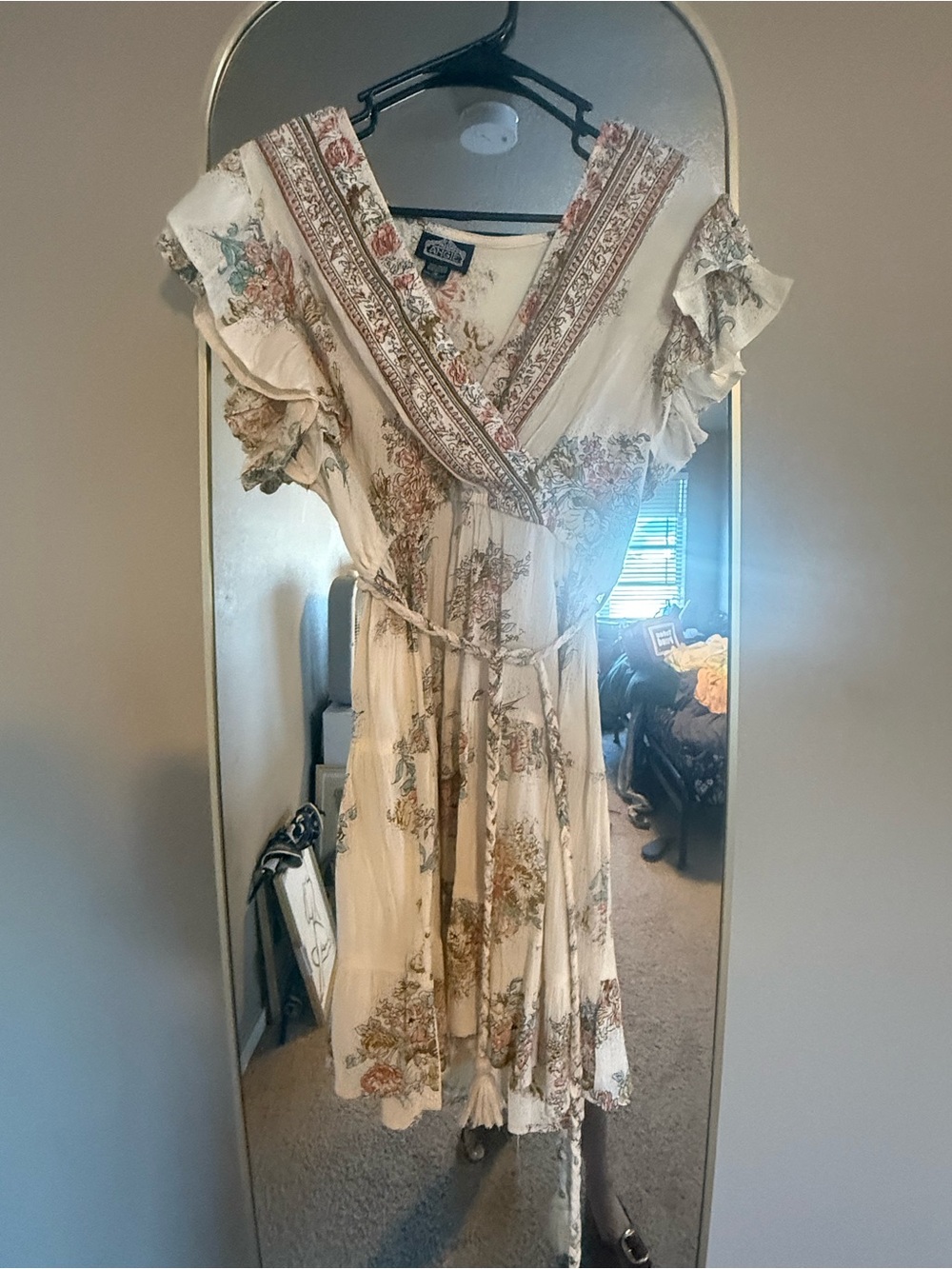 Angie Cream Floral Midi Wrap Dress